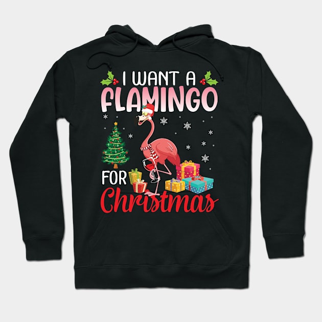 Drinking Wine Snow Tree I Want A Flamingo For Christmas Day Hoodie by tieushop091